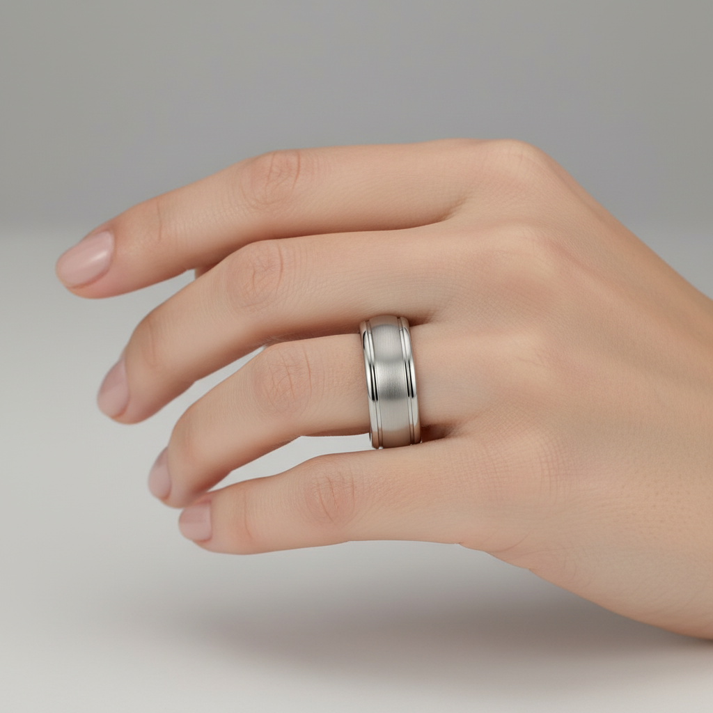 Titanium Court Shape Matt with Polished Grooves 6mm Ring