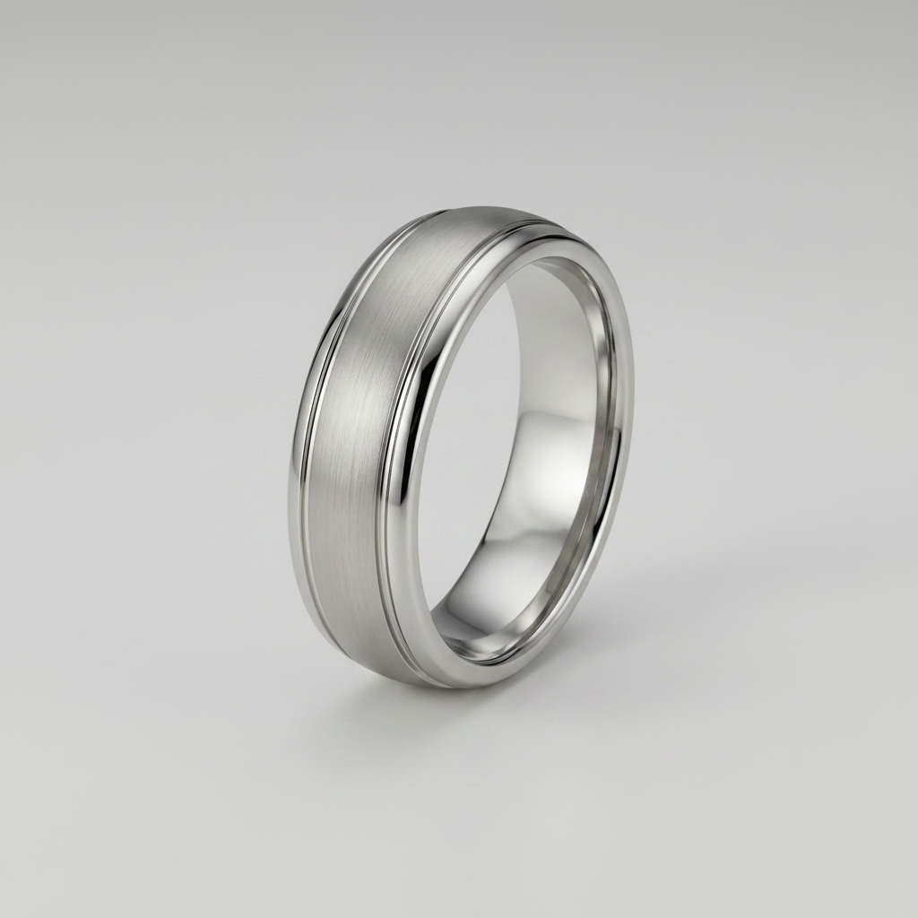 Titanium Court Shape Matt with Polished Grooves 6mm Ring