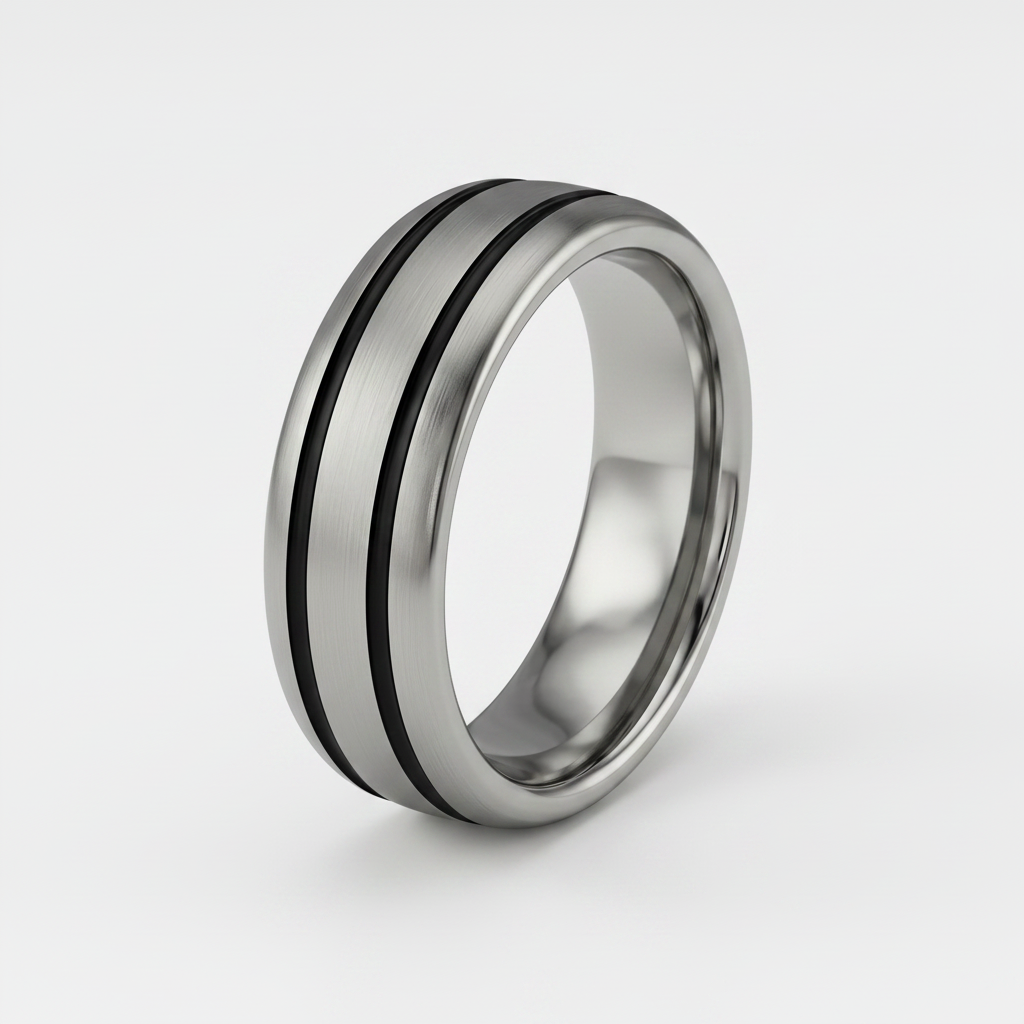 Titanium and Enamel Inlay Court Shape Matt 7mm Ring