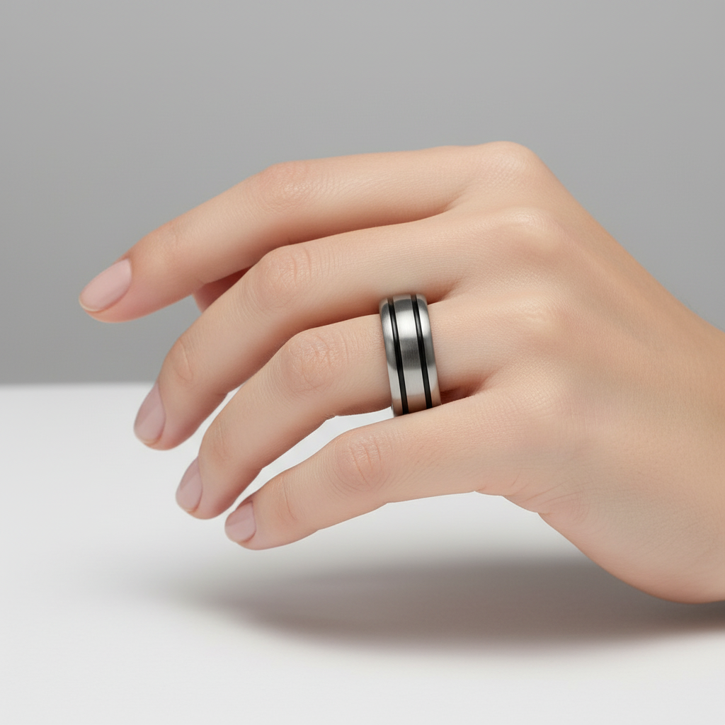 Titanium and Enamel Inlay Court Shape Matt 7mm Ring