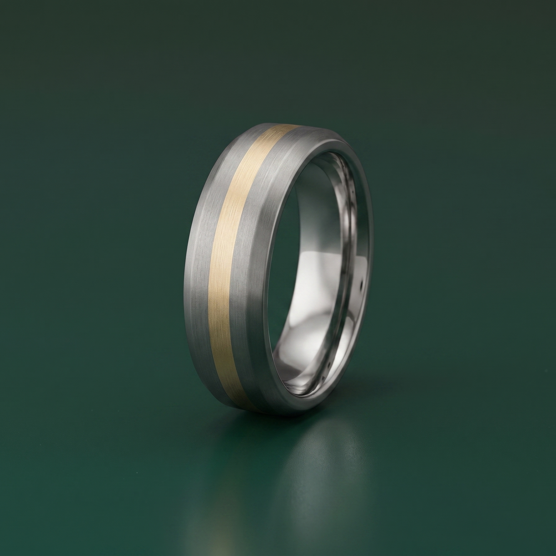 Titanium and Silver Inlay Flat Court Shape Matt Center 7mm Ring