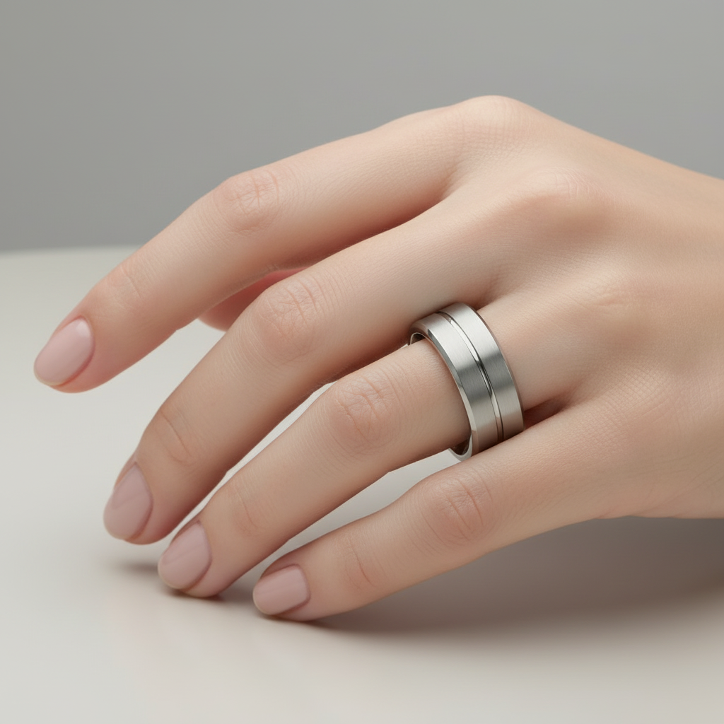 Titanium Flat Court Shape Matt with Polished Center Groove 6mm Ring