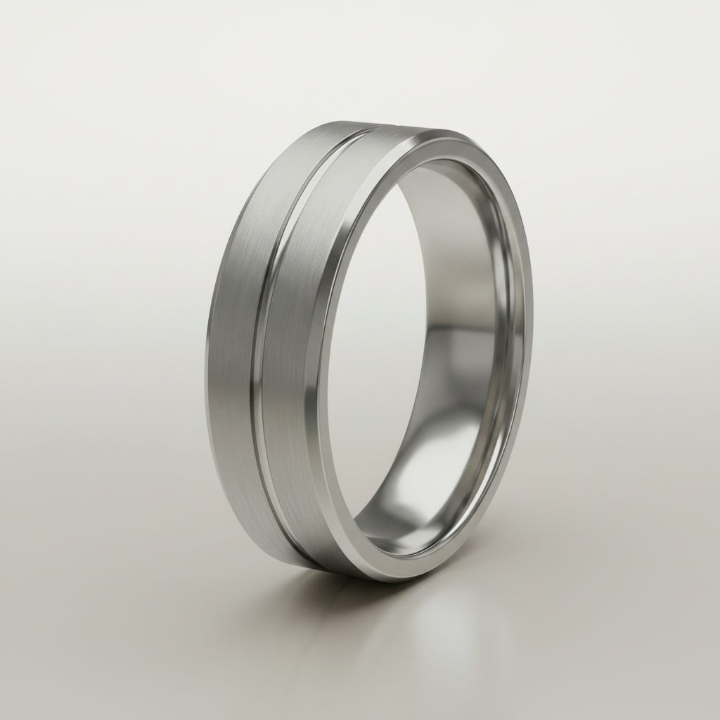 Titanium Flat Court Shape Matt with Polished Center Groove 6mm Ring