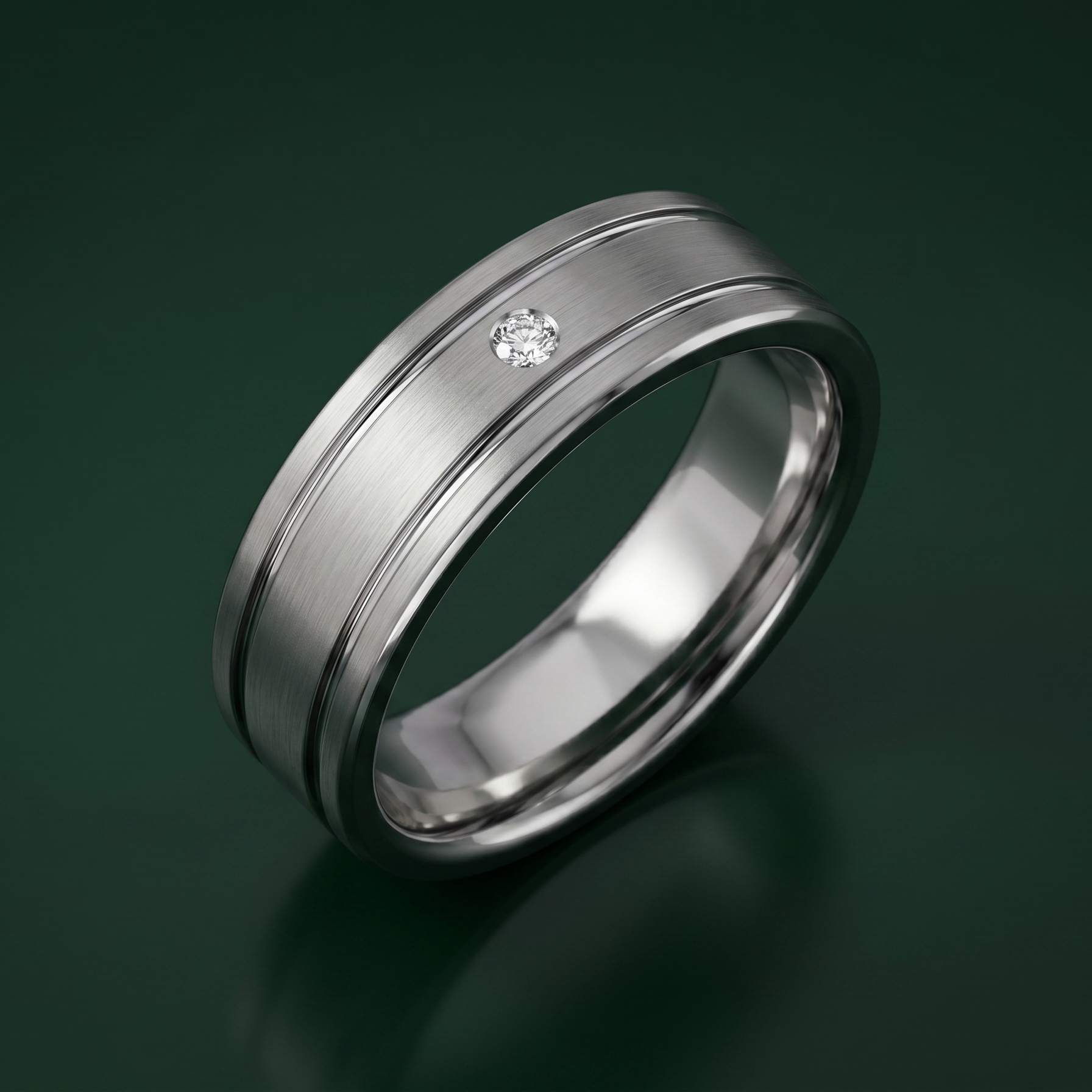 Titanium Flat Court Matt with Two Grooves Diamond 7mm Ring
