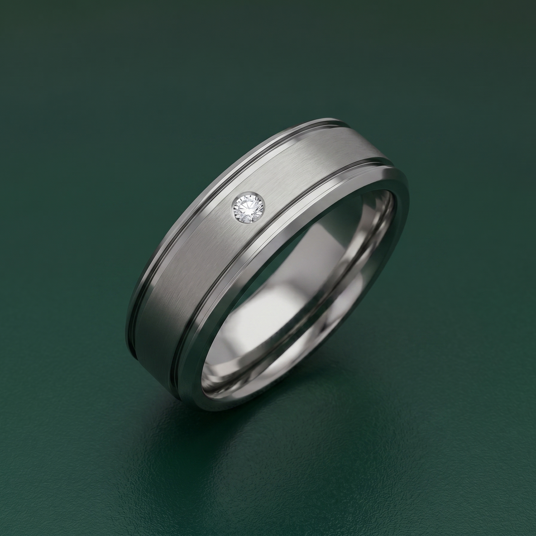 Titanium Matt with Two Grooves  Diamond 7mm Ring