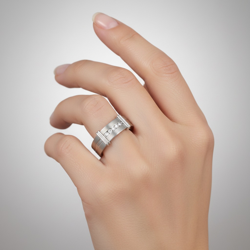 Titanium Matt with Two Grooves 0.15ct Diamond 7mm Ring