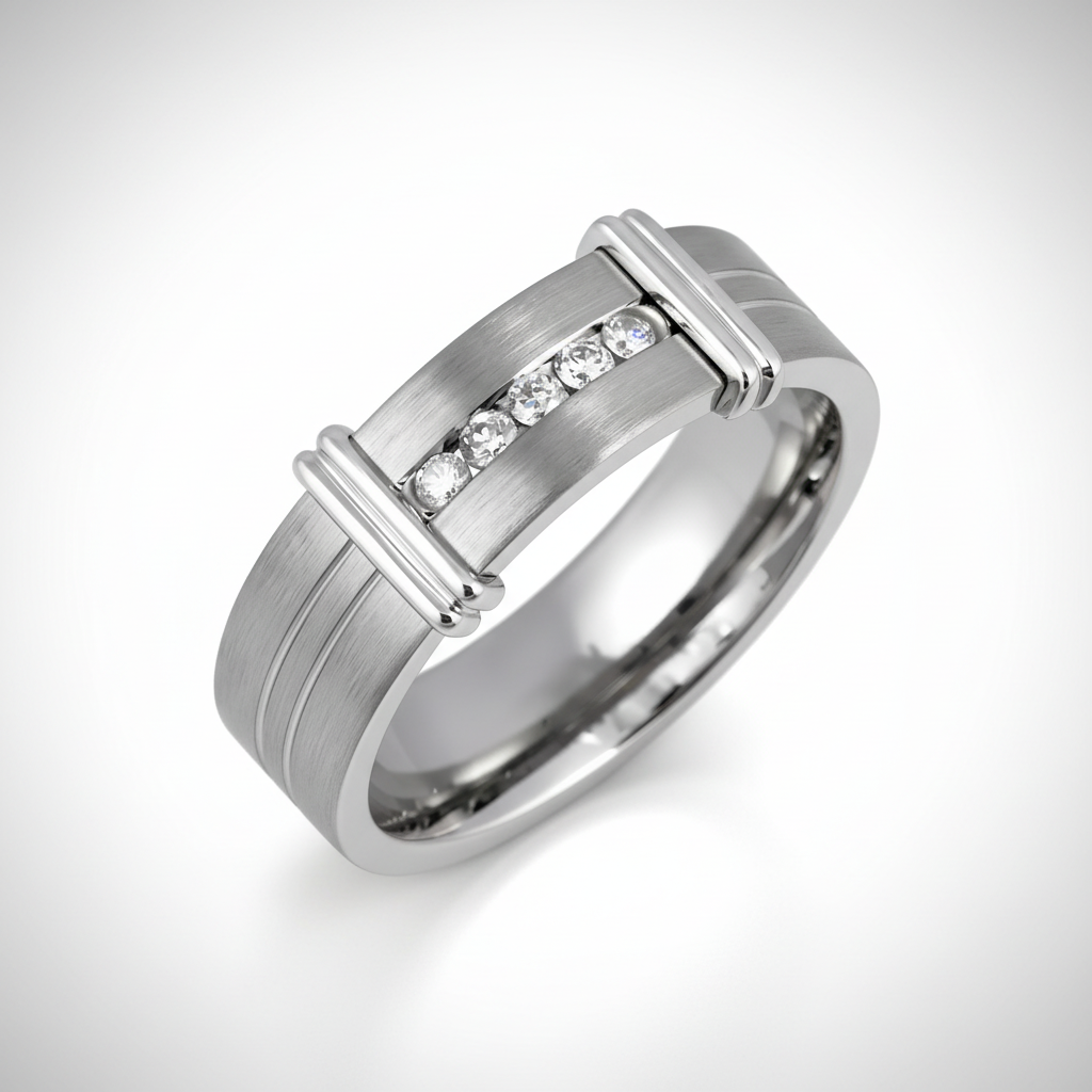 Titanium Matt with Two Grooves 0.15ct Diamond 7mm Ring