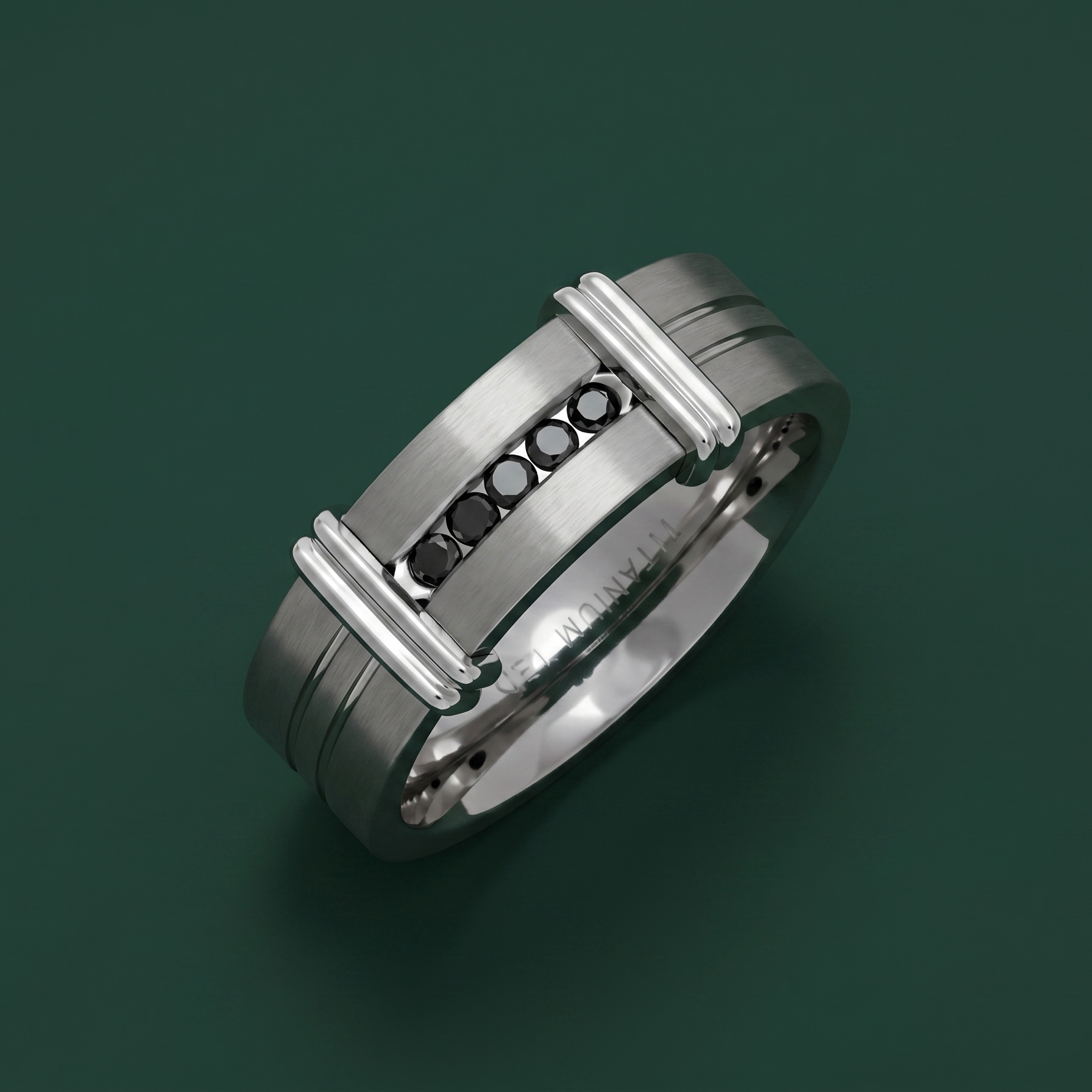 Titanium Matt with Grooves 0.15ct Black Diamond 7mm Ring