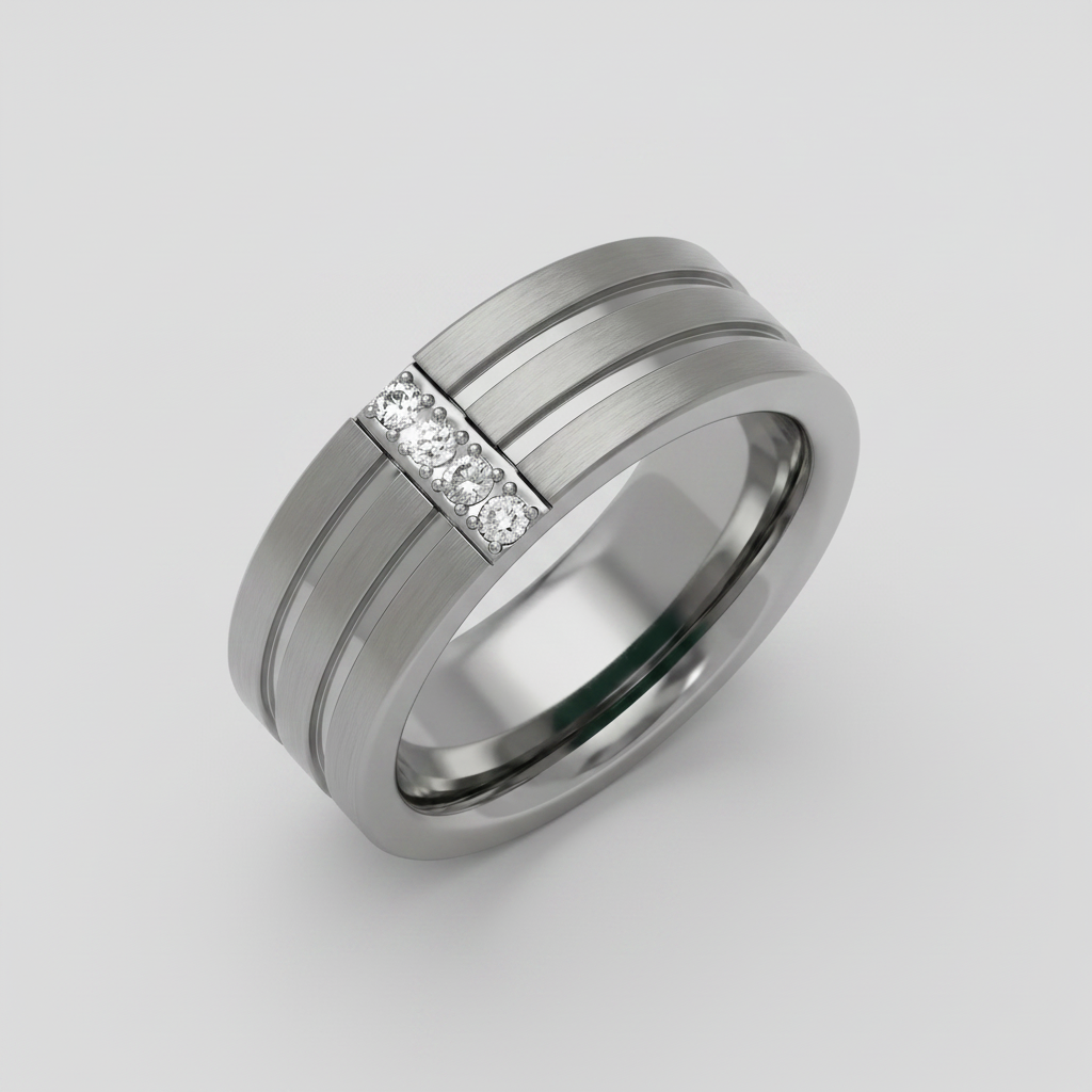 Titanium with Grooves 0.1ct Diamonds Vertically 8mm Ring
