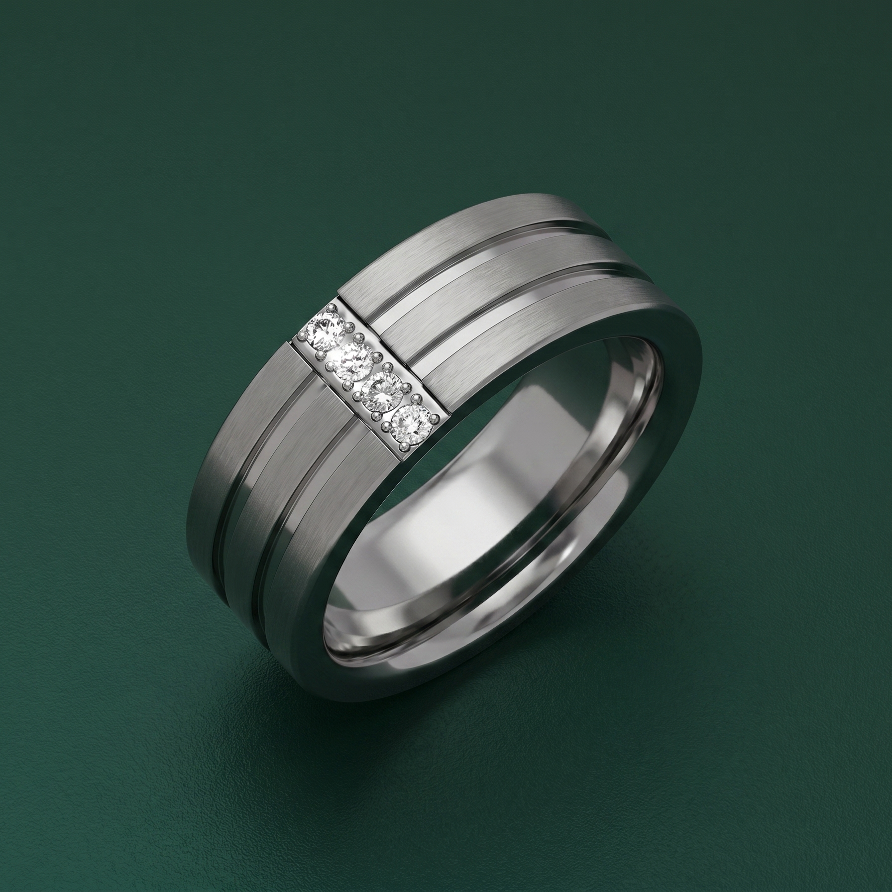 Titanium with Grooves 0.1ct Diamonds Vertically 8mm Ring