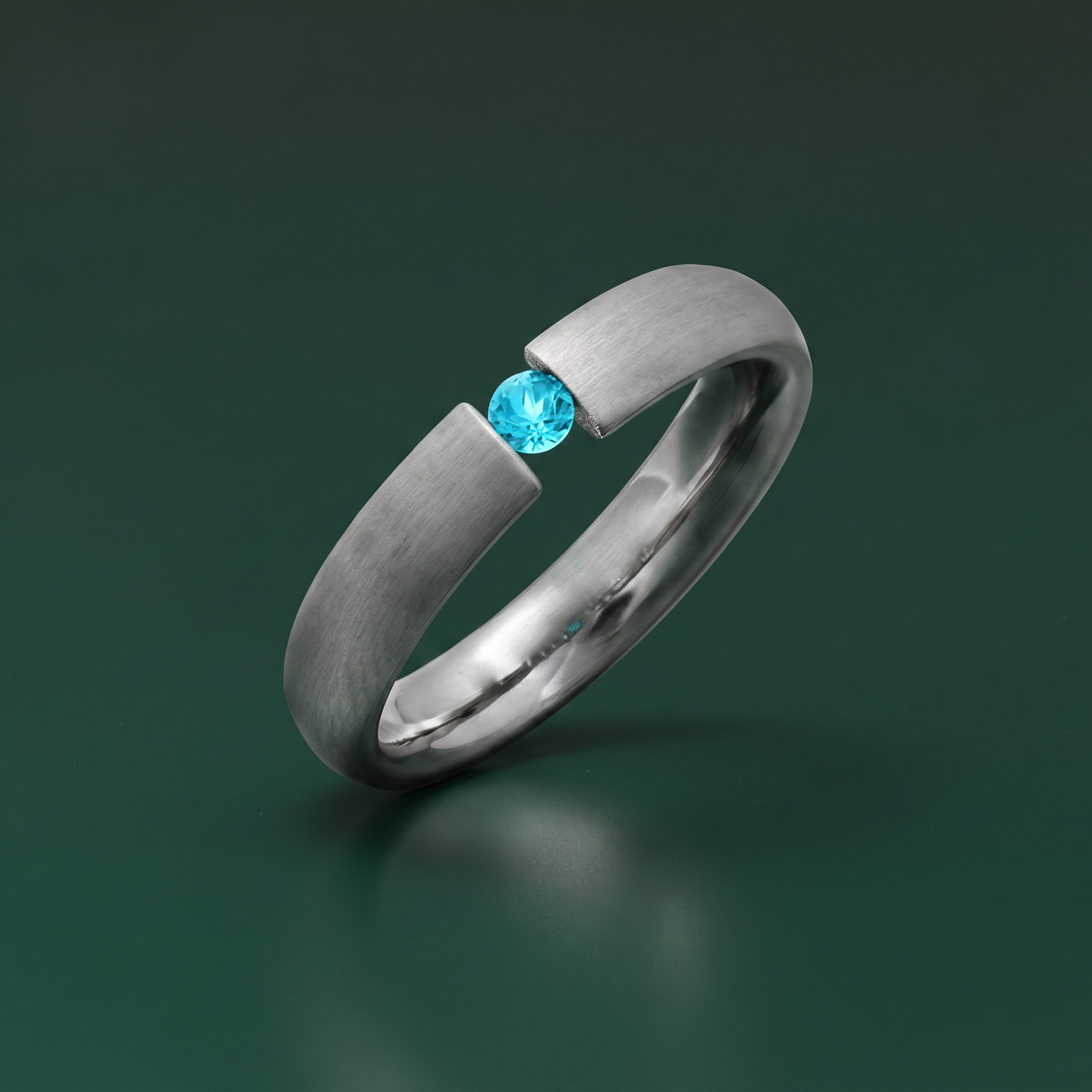 Titanium Court Shape Matt Blue Topaz Tension Set 4.5mm Ring
