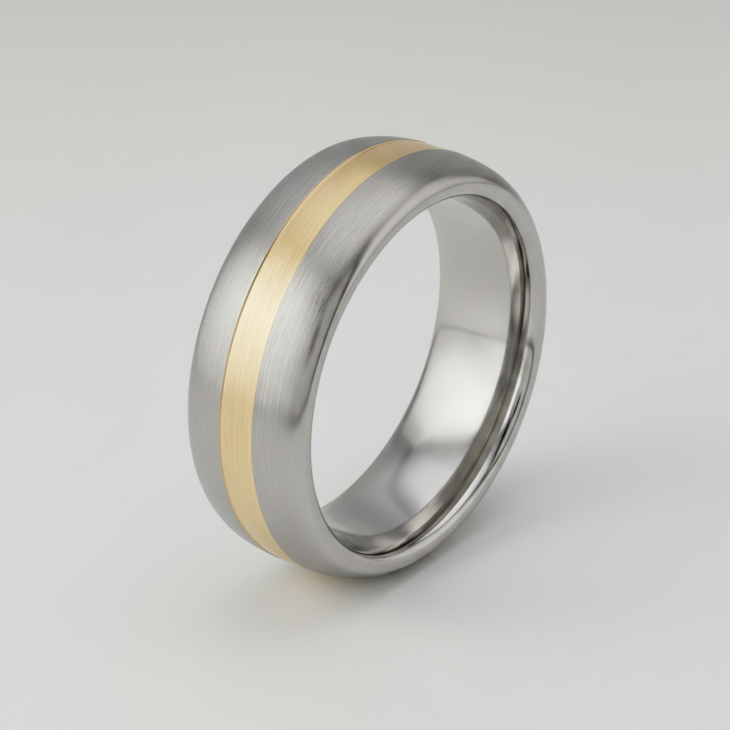 Titanium and 9ct Yellow Gold Inlay Flat Court Shape Matt 6mm Ring