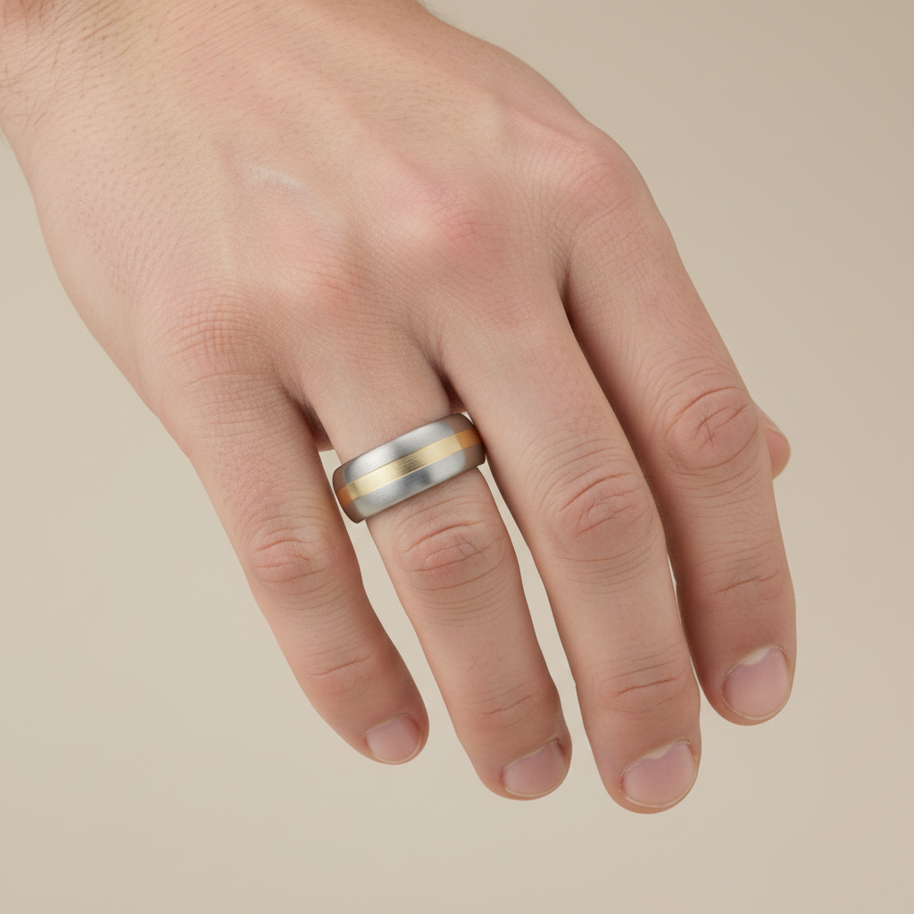 Titanium and 9ct Yellow Gold Inlay Flat Court Shape Matt 6mm Ring