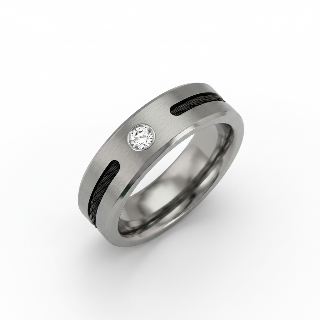 Titanium Flat Court Shape Matt CZ with a Rope 6mm Ring