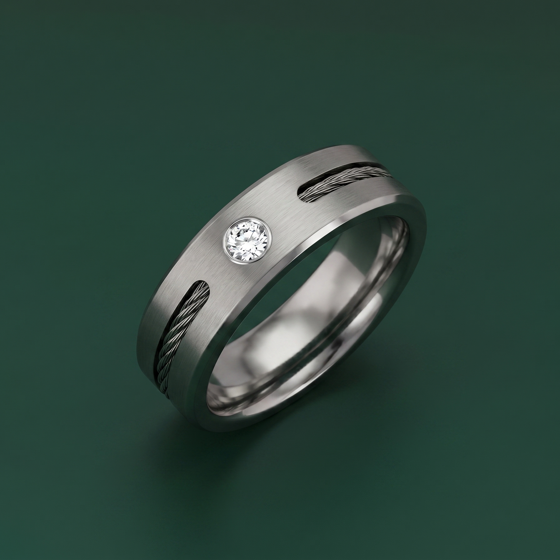 Titanium Flat Court Shape Matt CZ with a Rope 6mm Ring