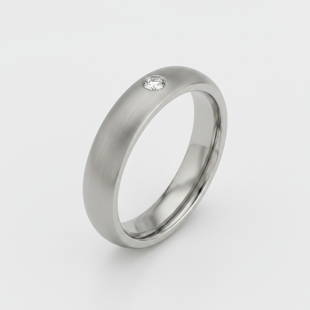 Titanium Court Shape Matt Center 0.02ct Round Diamond 5mm Ring