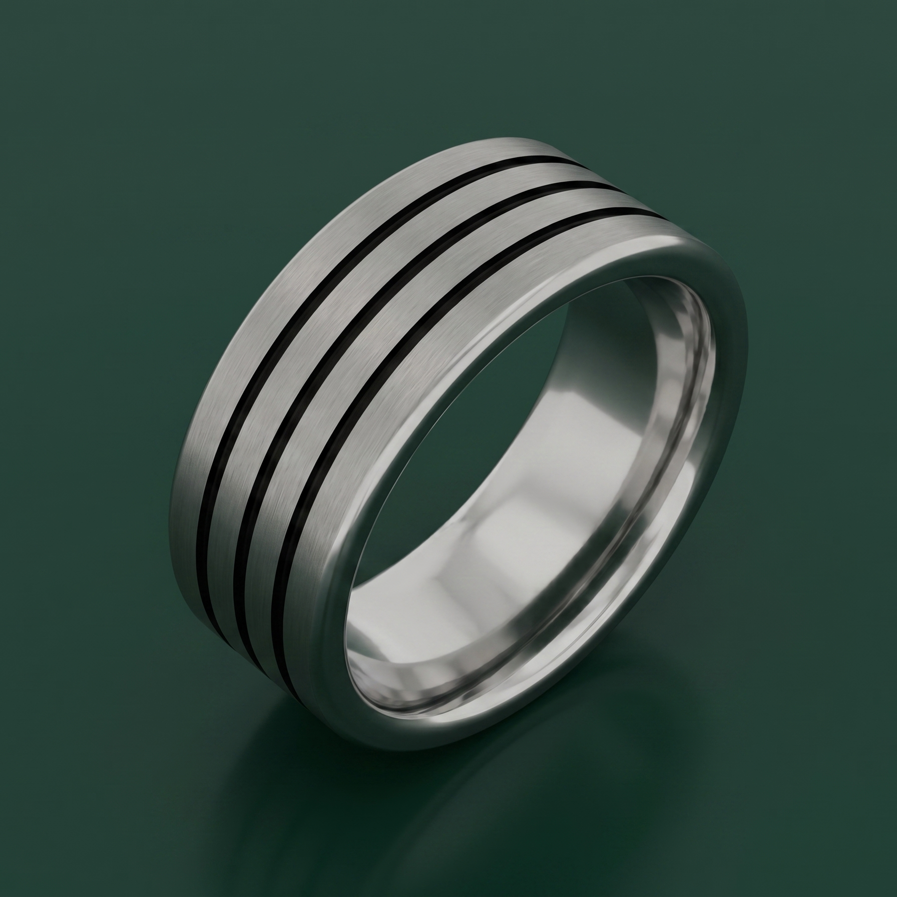 Titanium Flat Court Shape Matt with Three Black Grooves 8mm Ring