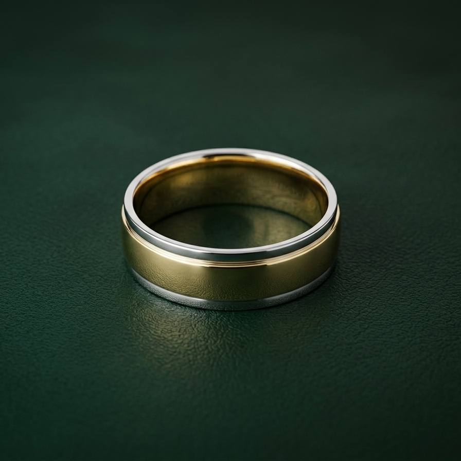 9ct White & Yellow Gold Court Shape 6mm Wedding Ring