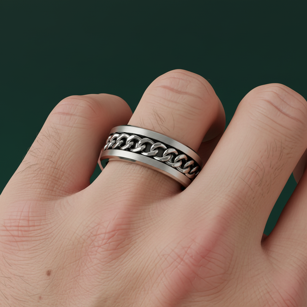 Titanium Flat Court Shape Matt with Centered Chain 8mm Ring