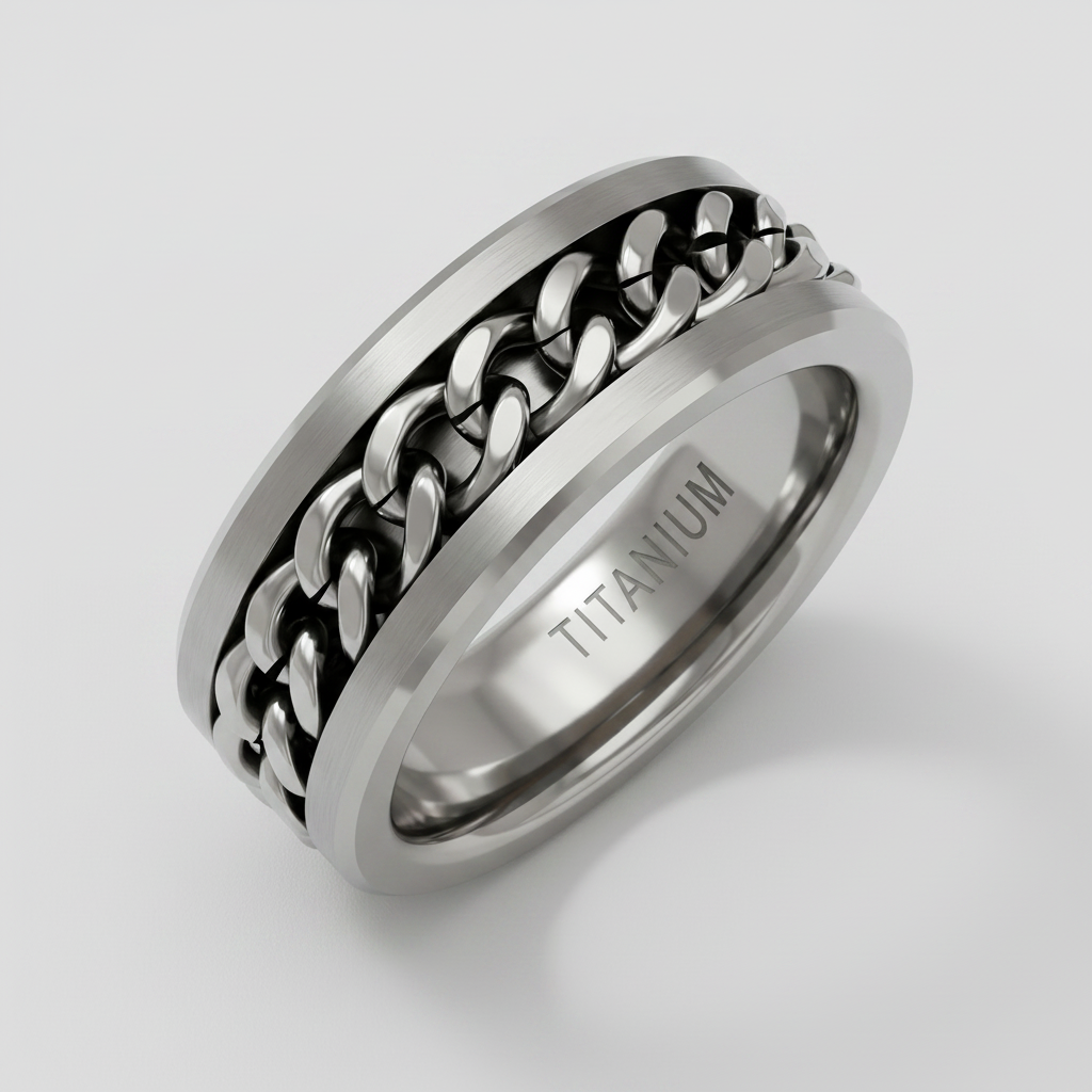 Titanium Flat Court Shape Matt with Centered Chain 8mm Ring