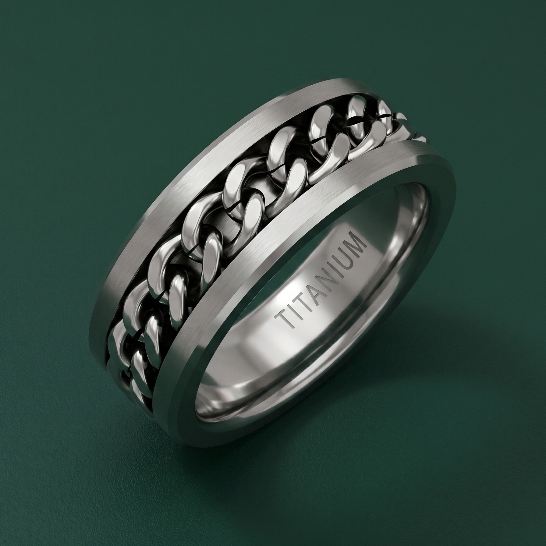 Titanium Flat Court Shape Matt with Centered Chain 8mm Ring