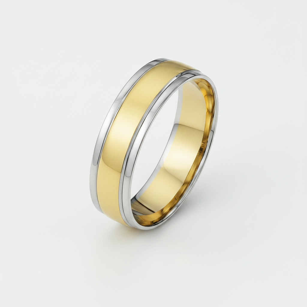9ct White & Yellow Gold Court Shape 6mm Wedding Ring