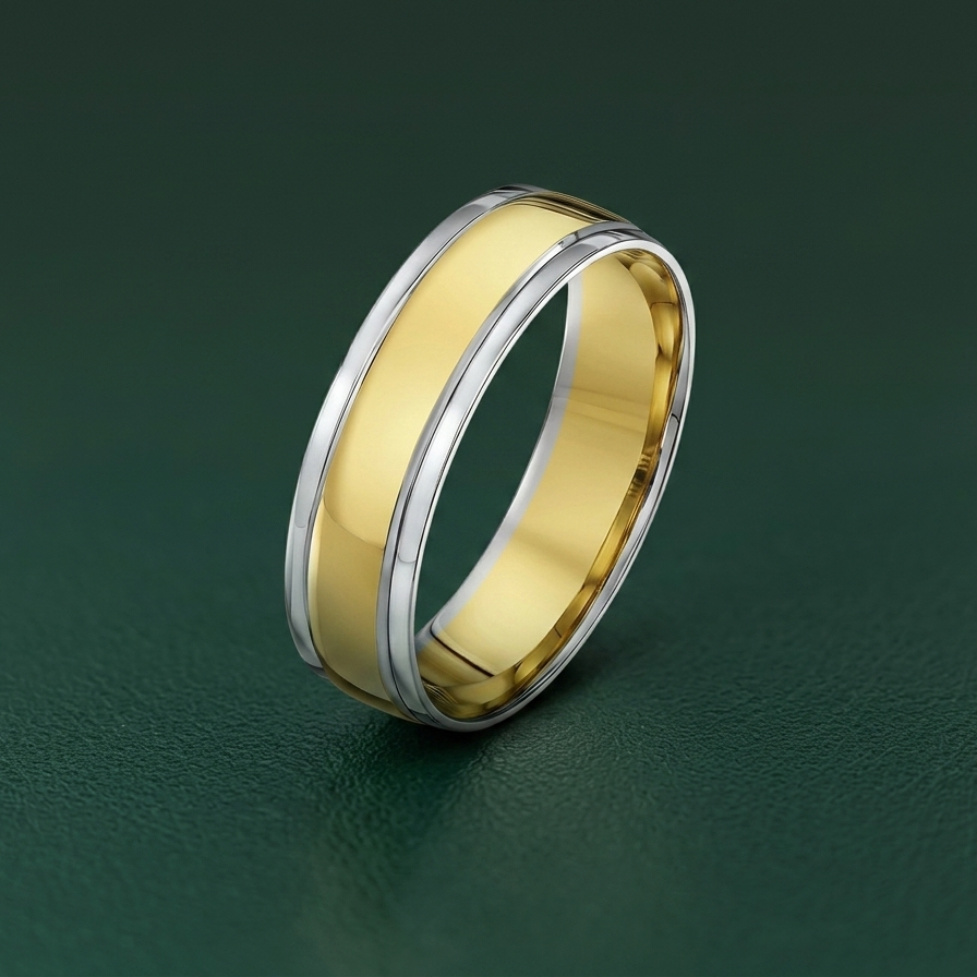 9ct White & Yellow Gold Court Shape 6mm Wedding Ring