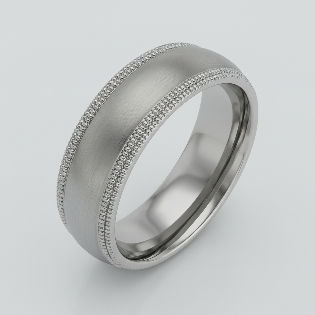 Titanium Court Shape Matt with Double Milgrain Edges 8mm Ring