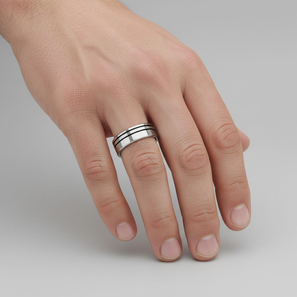 Titanium Polished Flat Court Shape with Double Side Groove 7mm Ring
