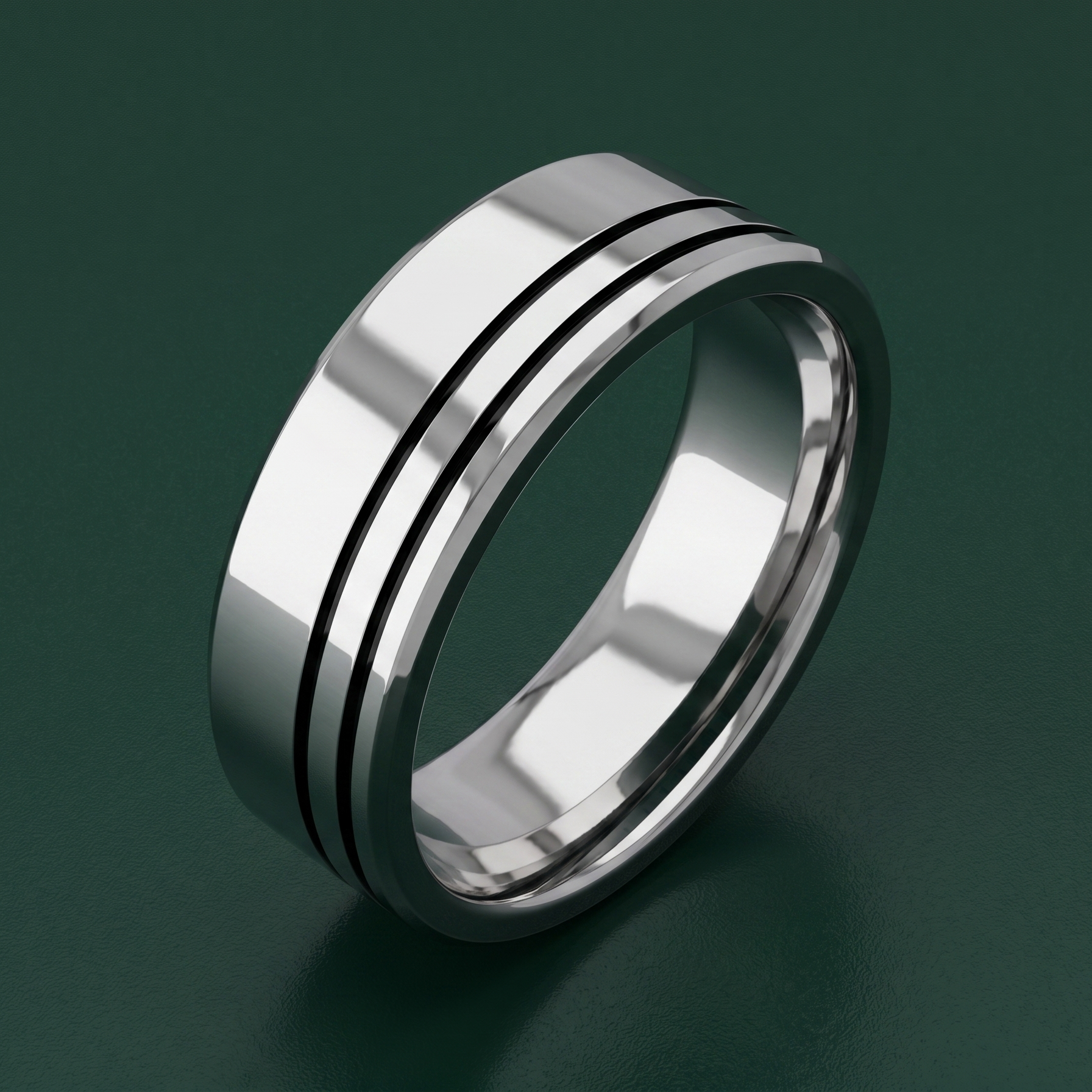 Titanium Polished Flat Court Shape with Double Side Groove 7mm Ring