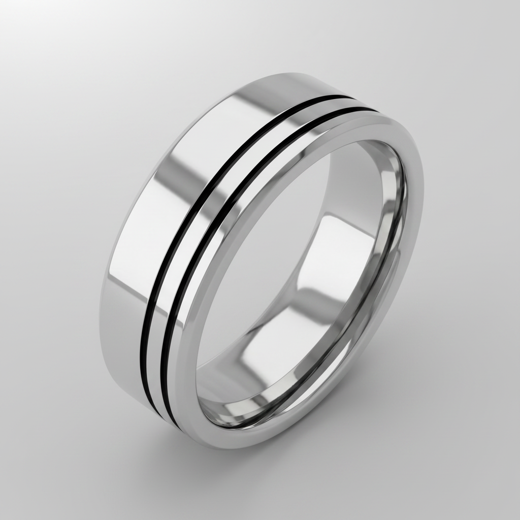 Titanium Polished Flat Court Shape with Double Side Groove 7mm Ring