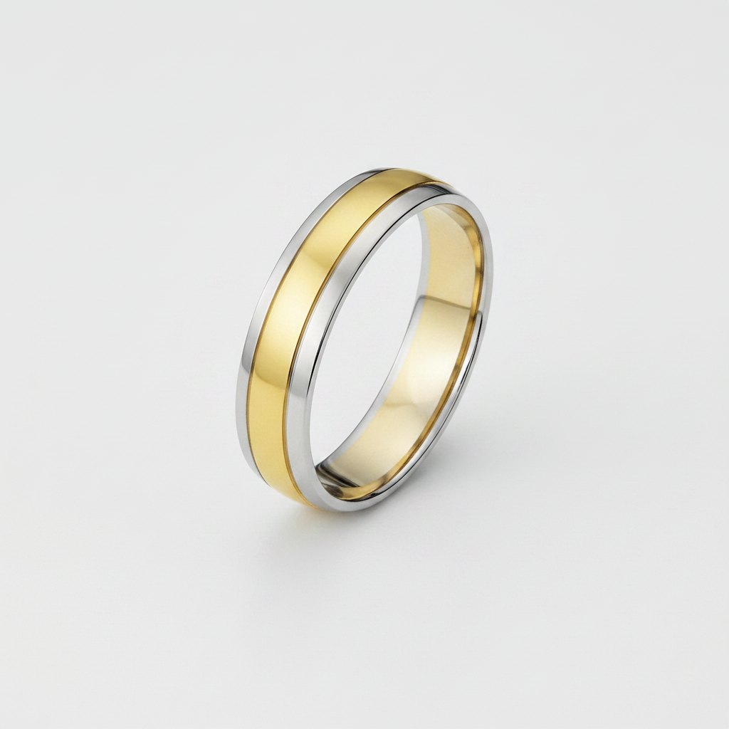 9ct White & Yellow Gold Court Shape 5mm Wedding Ring