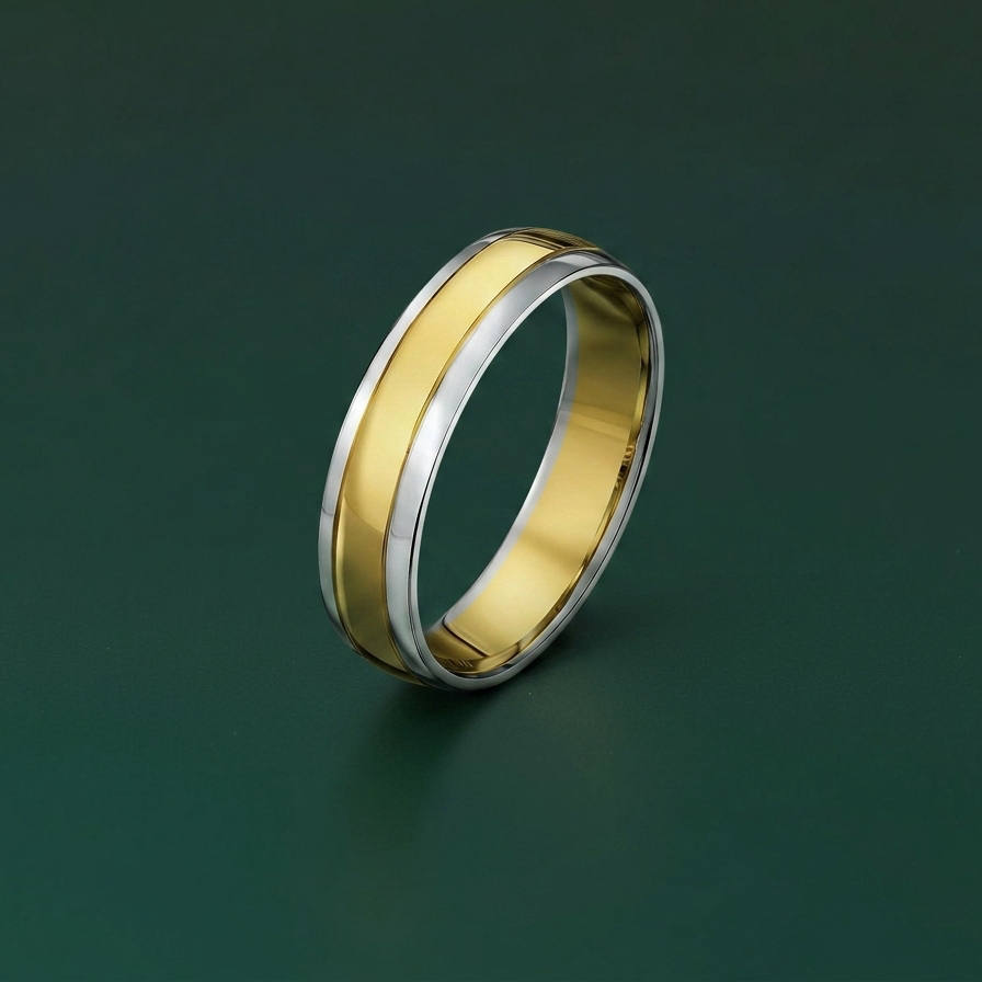 9ct White & Yellow Gold Court Shape 5mm Wedding Ring
