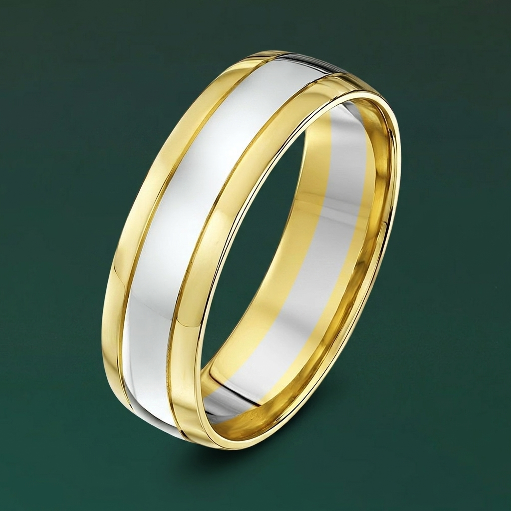 9ct White & Yellow Gold Court Shape 6mm Wedding Ring