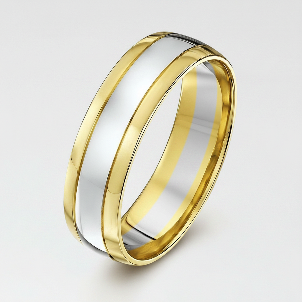 9ct White & Yellow Gold Court Shape 6mm Wedding Ring