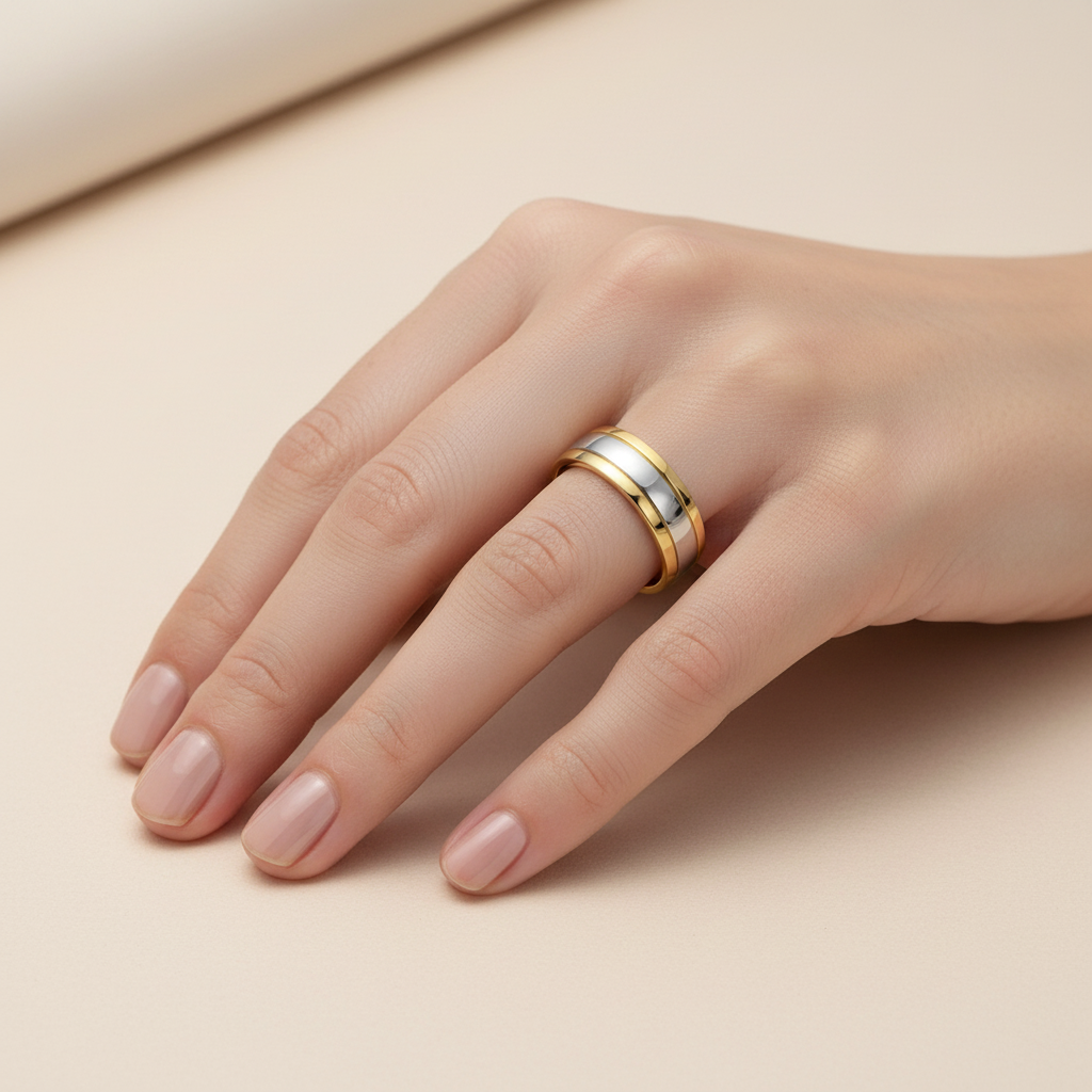 9ct White & Yellow Gold Court Shape 6mm Wedding Ring