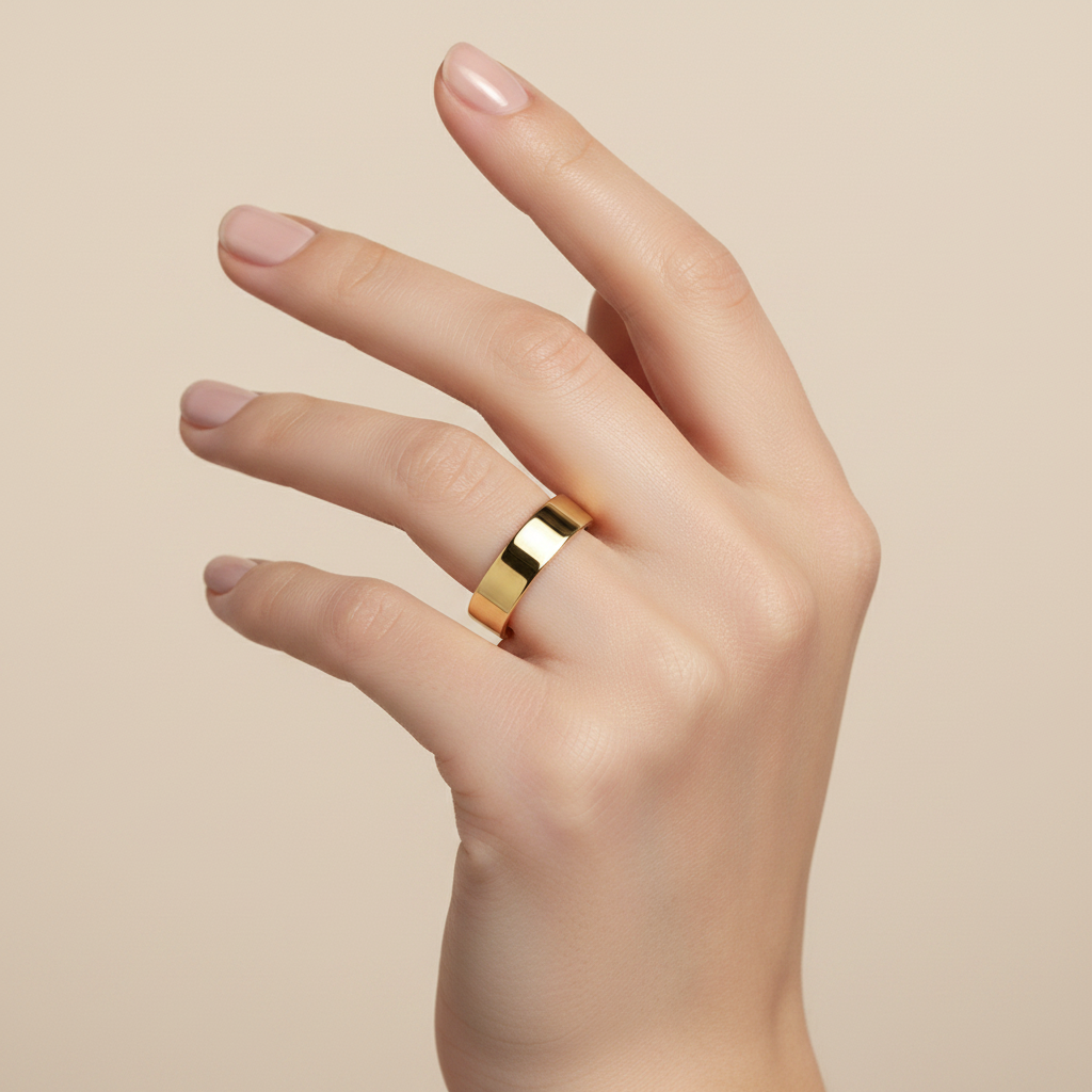 18ct Yellow Gold Light Flat Court Shape 6mm Wedding Ring