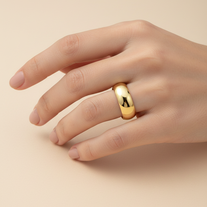 9ct Yellow Gold Heavy Court Shape 8mm Wedding Ring