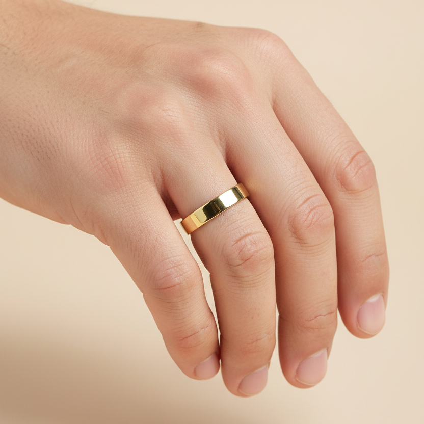 9ct Yellow Gold Heavy Flat Shape 5mm Wedding Ring