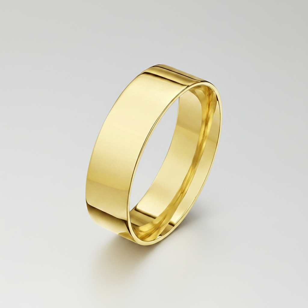9ct Yellow Gold Light Flat Court Shape 6mm Wedding Ring