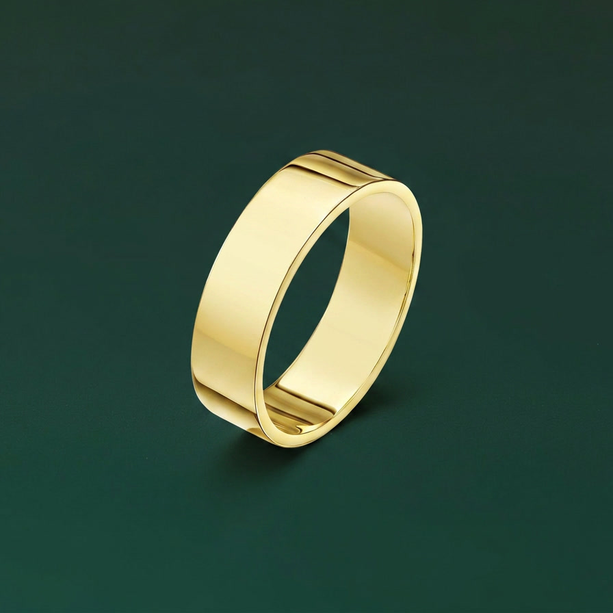 9ct Yellow Gold Heavy Flat Shape 5mm Wedding Ring