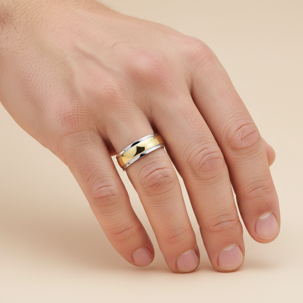 18ct White & Yellow Gold Court Shape 6mm Wedding Ring