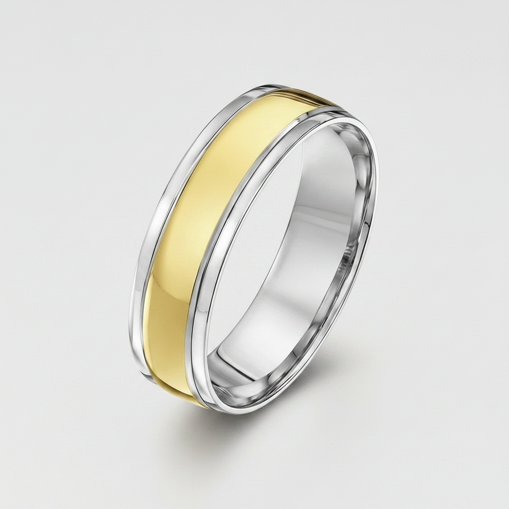 18ct White & Yellow Gold Court Shape 6mm Wedding Ring