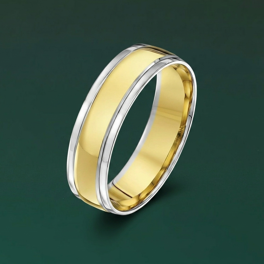 18ct White & Yellow Gold Court Shape 6mm Wedding Ring