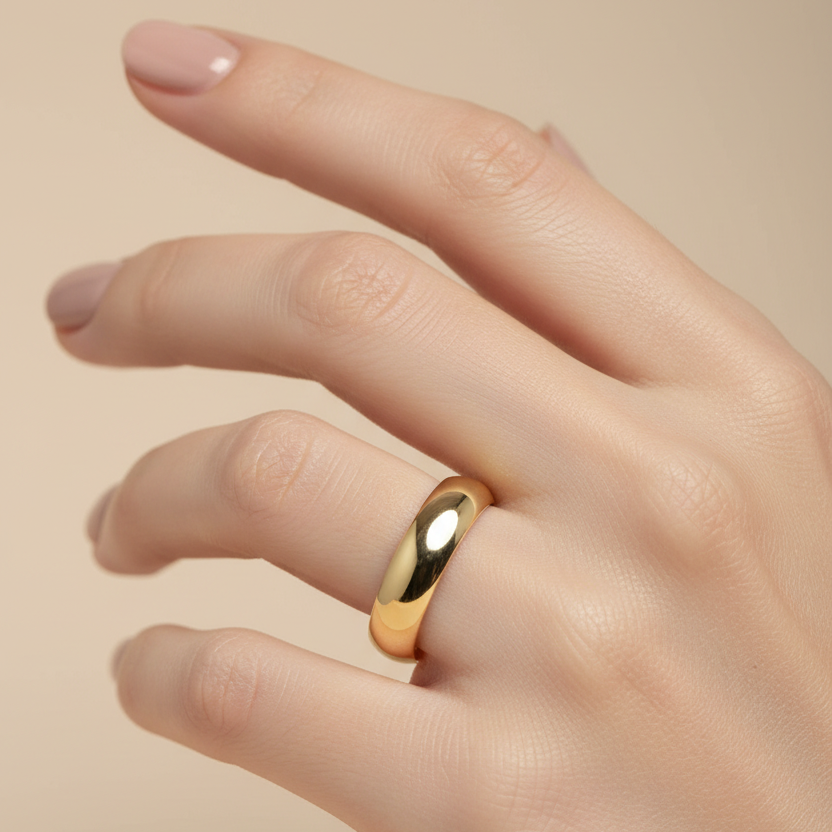 9ct Yellow Gold Extra Heavy D Shape 5mm Wedding Ring