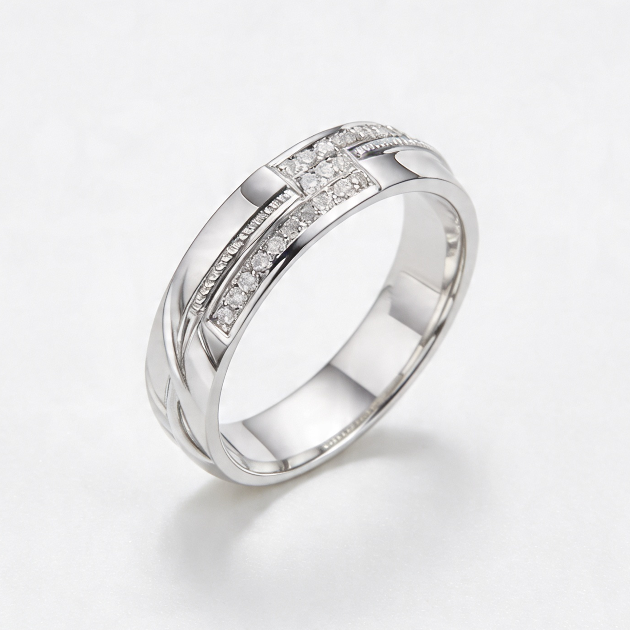 9ct White Gold 0.12 carat Diamond Designed 4mm Wedding Ring