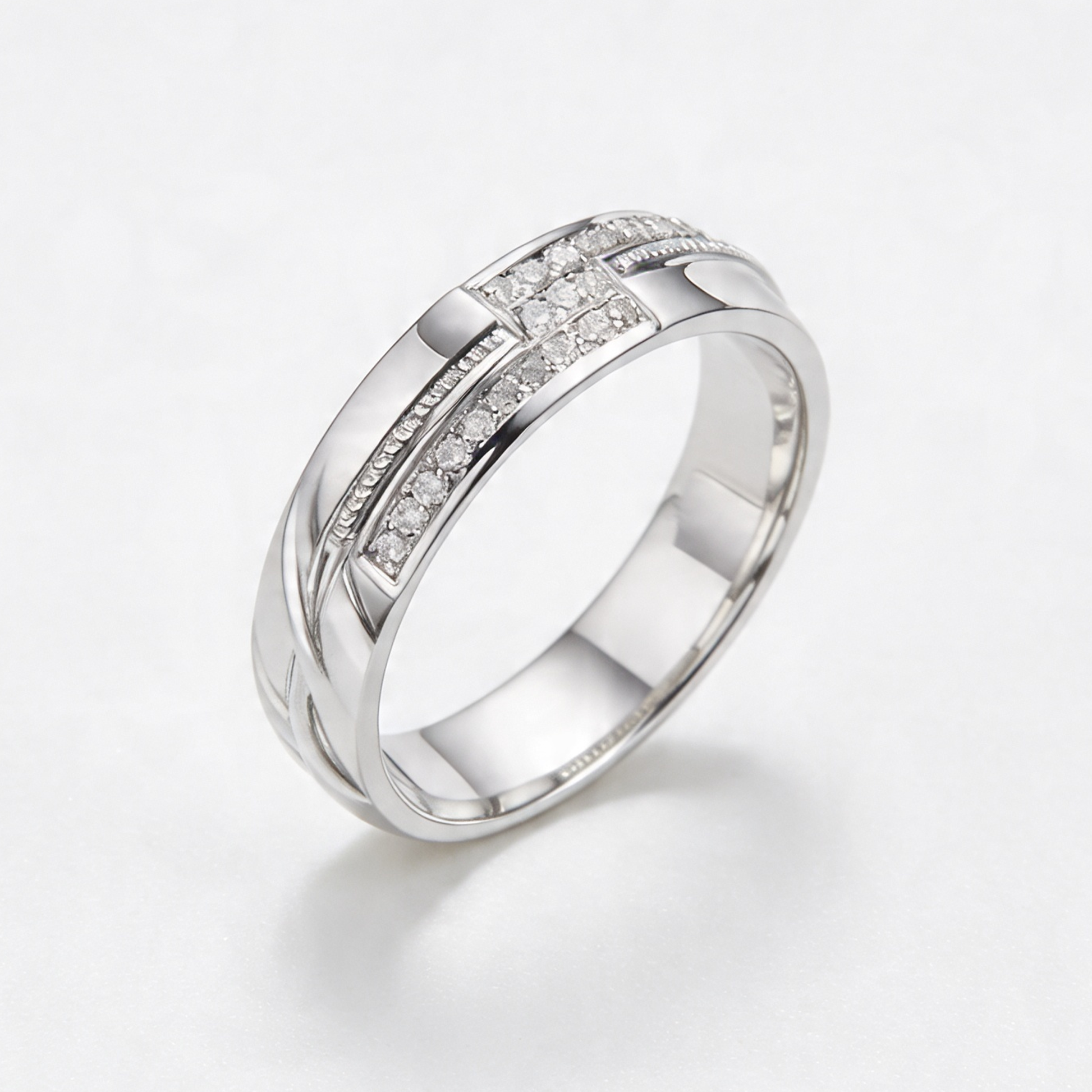 9ct White Gold 0.12 carat Diamond Designed 6mm Wedding Ring